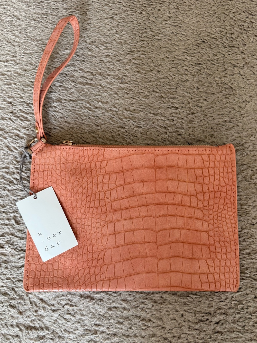Croc-Embossed Wristlet Clutch in Coral
